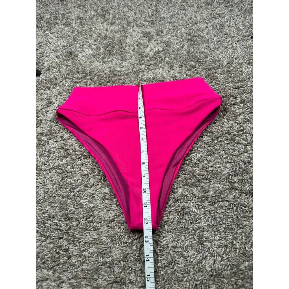 beach riot Highway Bottom Bright Fuchsia high waisted ribbed swimwear S summer